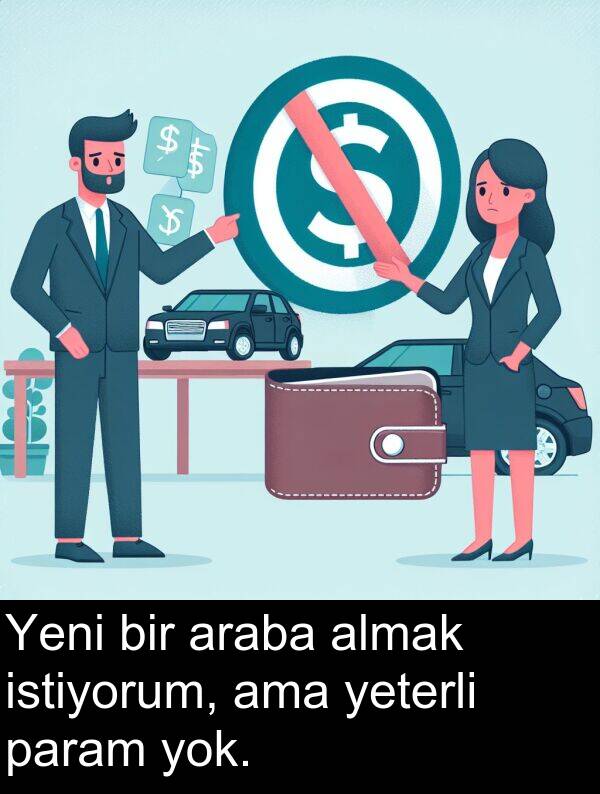 ama: Yeni bir araba almak istiyorum, ama yeterli param yok.