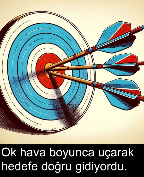 uçarak: Ok hava boyunca uçarak hedefe doğru gidiyordu.