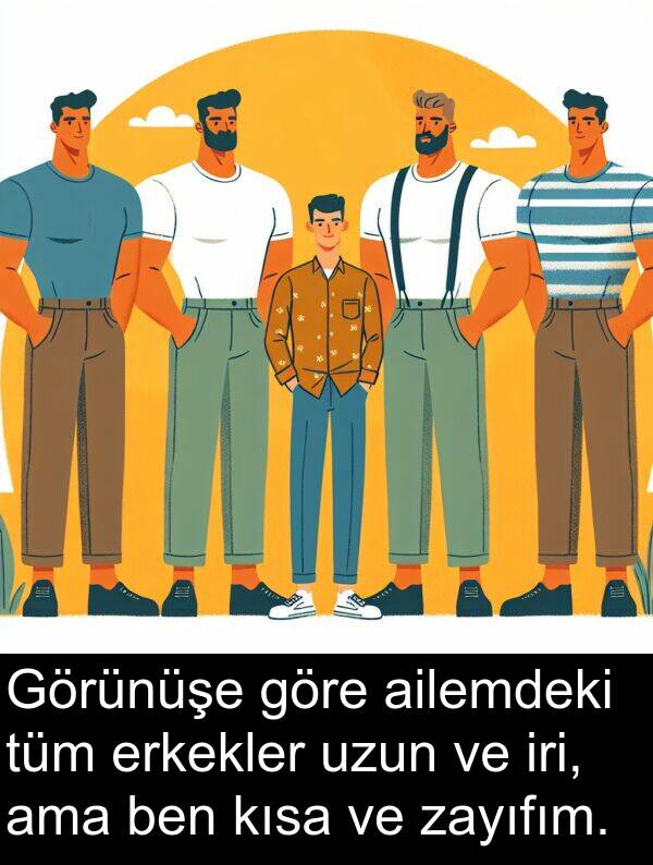 ailemdeki: Görünüşe göre ailemdeki tüm erkekler uzun ve iri, ama ben kısa ve zayıfım.