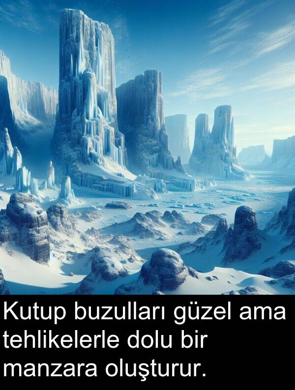 dolu: Kutup buzulları güzel ama tehlikelerle dolu bir manzara oluşturur.