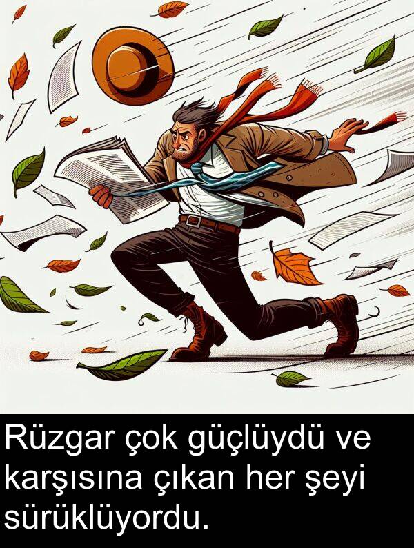 sürüklüyordu: Rüzgar çok güçlüydü ve karşısına çıkan her şeyi sürüklüyordu.