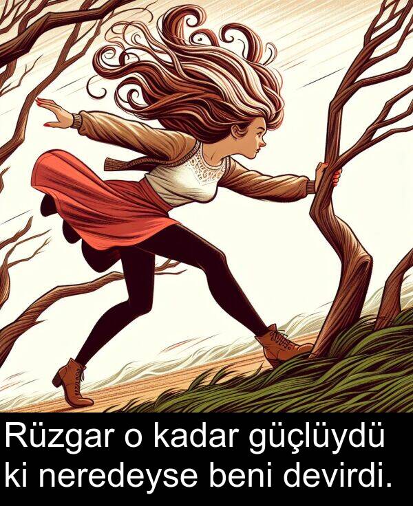 kadar: Rüzgar o kadar güçlüydü ki neredeyse beni devirdi.