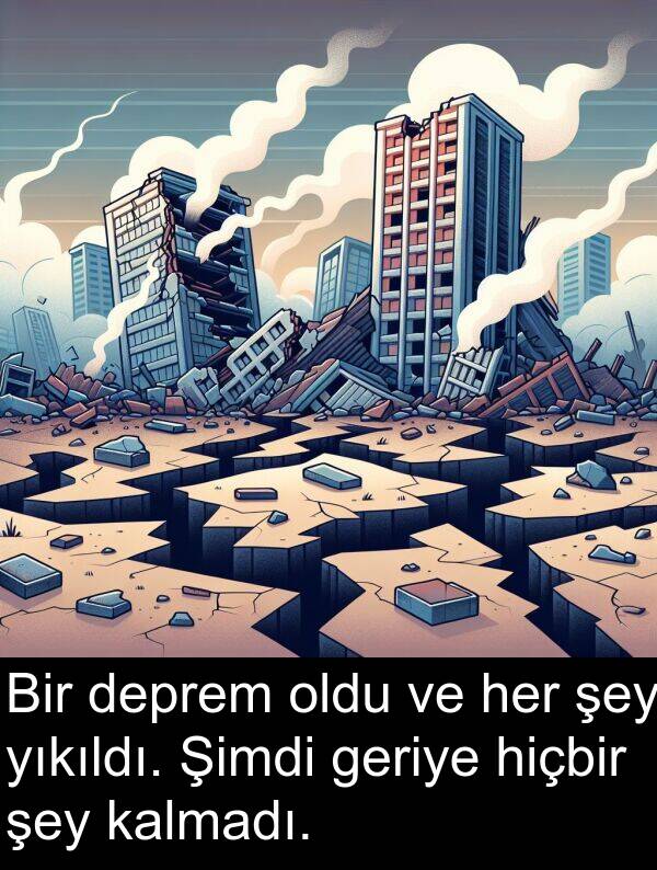kalmadı: Bir deprem oldu ve her şey yıkıldı. Şimdi geriye hiçbir şey kalmadı.