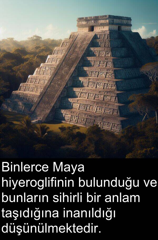 taşıdığına: Binlerce Maya hiyeroglifinin bulunduğu ve bunların sihirli bir anlam taşıdığına inanıldığı düşünülmektedir.