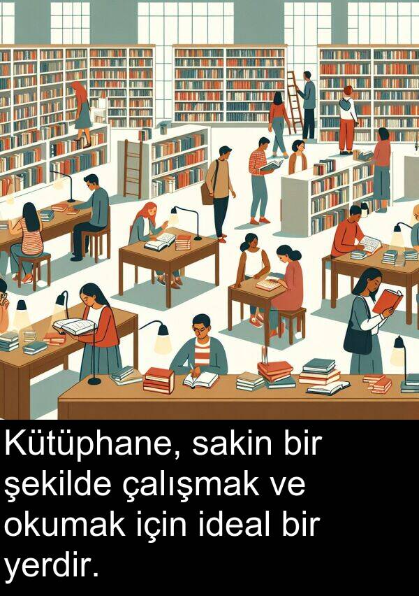 ideal: Kütüphane, sakin bir şekilde çalışmak ve okumak için ideal bir yerdir.