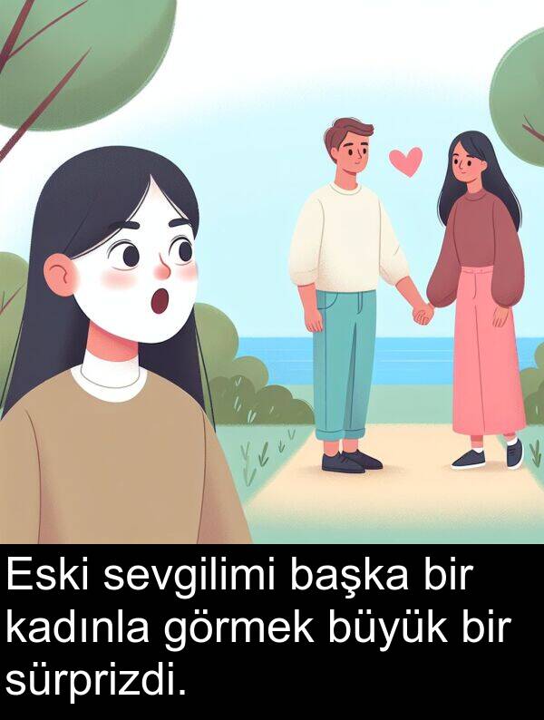 sürprizdi: Eski sevgilimi başka bir kadınla görmek büyük bir sürprizdi.