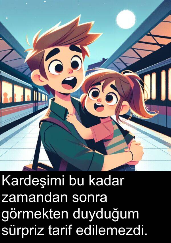 zamandan: Kardeşimi bu kadar zamandan sonra görmekten duyduğum sürpriz tarif edilemezdi.