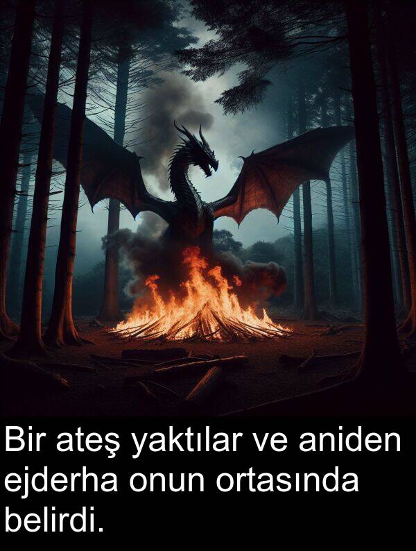 ejderha: Bir ateş yaktılar ve aniden ejderha onun ortasında belirdi.