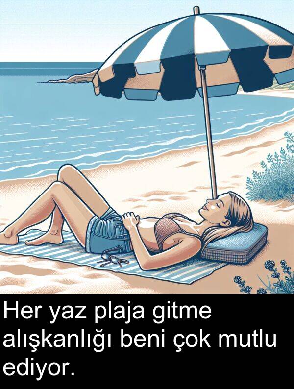 plaja: Her yaz plaja gitme alışkanlığı beni çok mutlu ediyor.