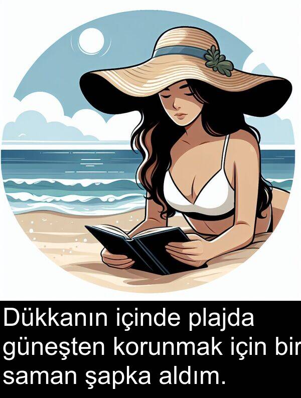 saman: Dükkanın içinde plajda güneşten korunmak için bir saman şapka aldım.