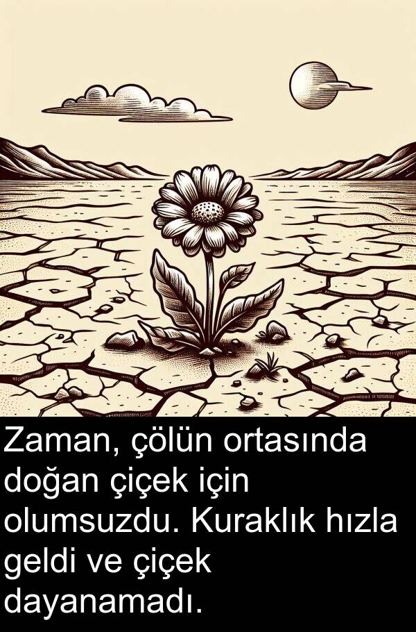 hızla: Zaman, çölün ortasında doğan çiçek için olumsuzdu. Kuraklık hızla geldi ve çiçek dayanamadı.
