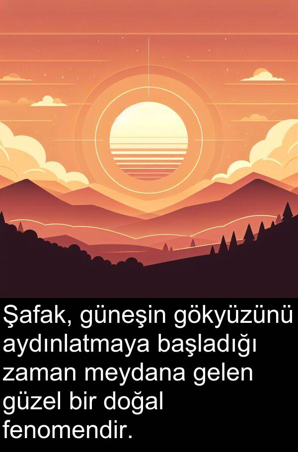 fenomendir: Şafak, güneşin gökyüzünü aydınlatmaya başladığı zaman meydana gelen güzel bir doğal fenomendir.