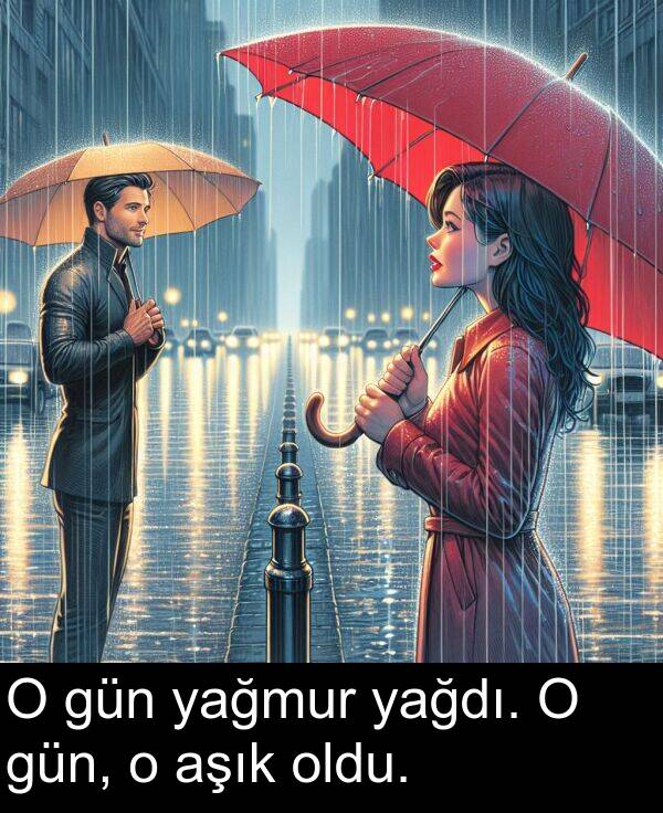 yağmur: O gün yağmur yağdı. O gün, o aşık oldu.