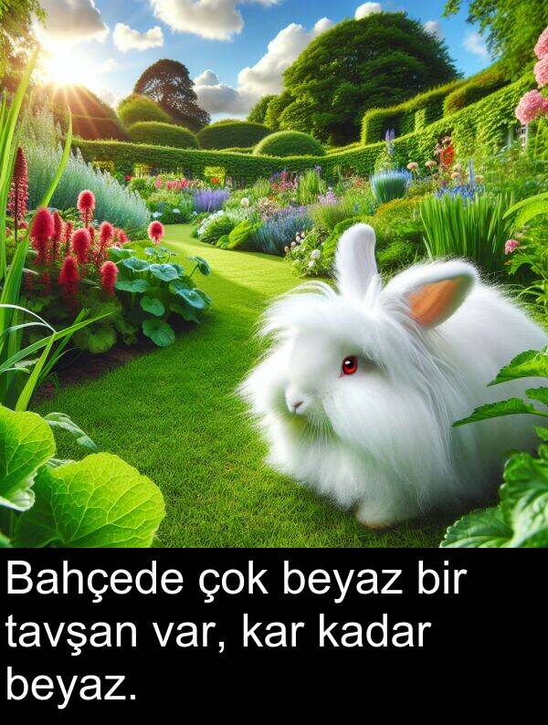 kadar: Bahçede çok beyaz bir tavşan var, kar kadar beyaz.