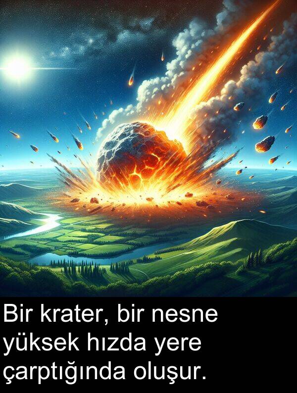 nesne: Bir krater, bir nesne yüksek hızda yere çarptığında oluşur.