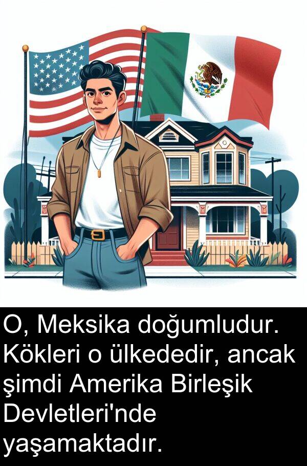 yaşamaktadır: O, Meksika doğumludur. Kökleri o ülkededir, ancak şimdi Amerika Birleşik Devletleri'nde yaşamaktadır.