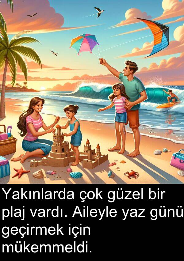 vardı: Yakınlarda çok güzel bir plaj vardı. Aileyle yaz günü geçirmek için mükemmeldi.