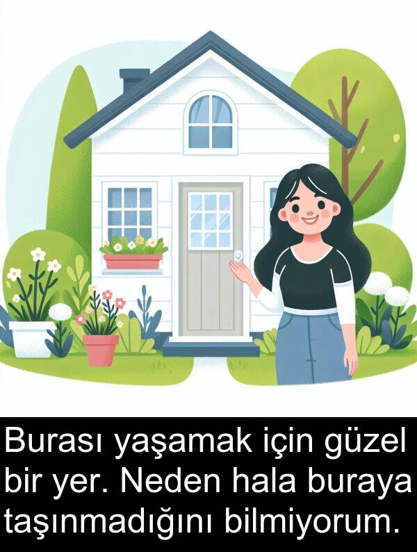 bilmiyorum: Burası yaşamak için güzel bir yer. Neden hala buraya taşınmadığını bilmiyorum.