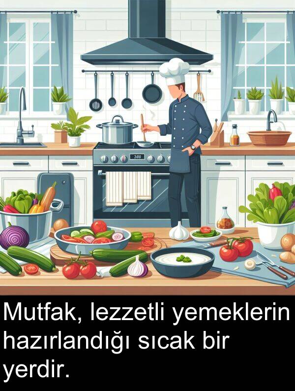 lezzetli: Mutfak, lezzetli yemeklerin hazırlandığı sıcak bir yerdir.