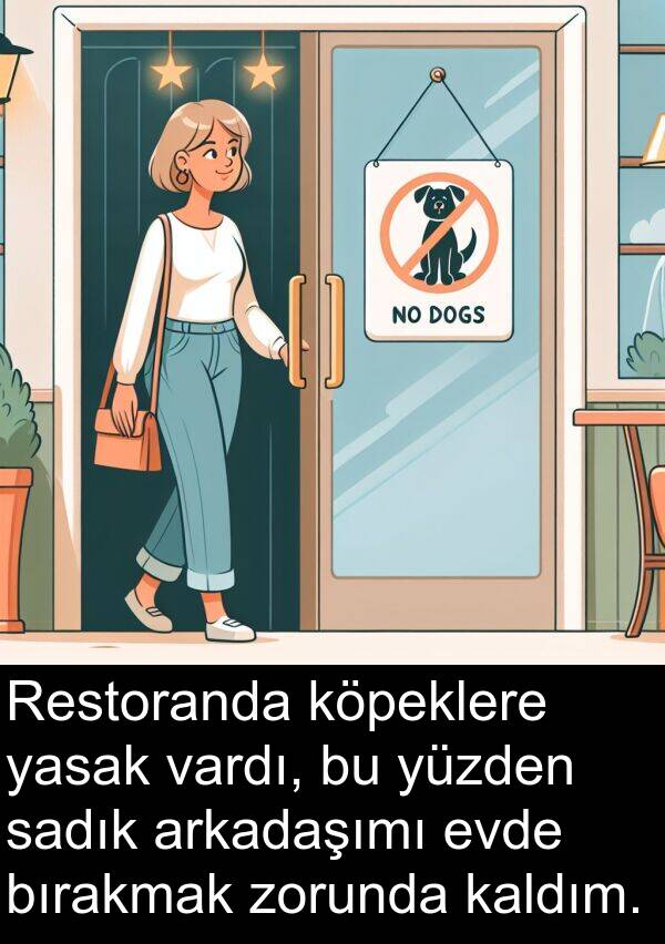 kaldım: Restoranda köpeklere yasak vardı, bu yüzden sadık arkadaşımı evde bırakmak zorunda kaldım.