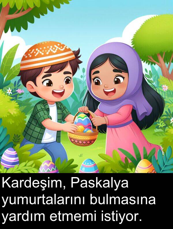 yardım: Kardeşim, Paskalya yumurtalarını bulmasına yardım etmemi istiyor.