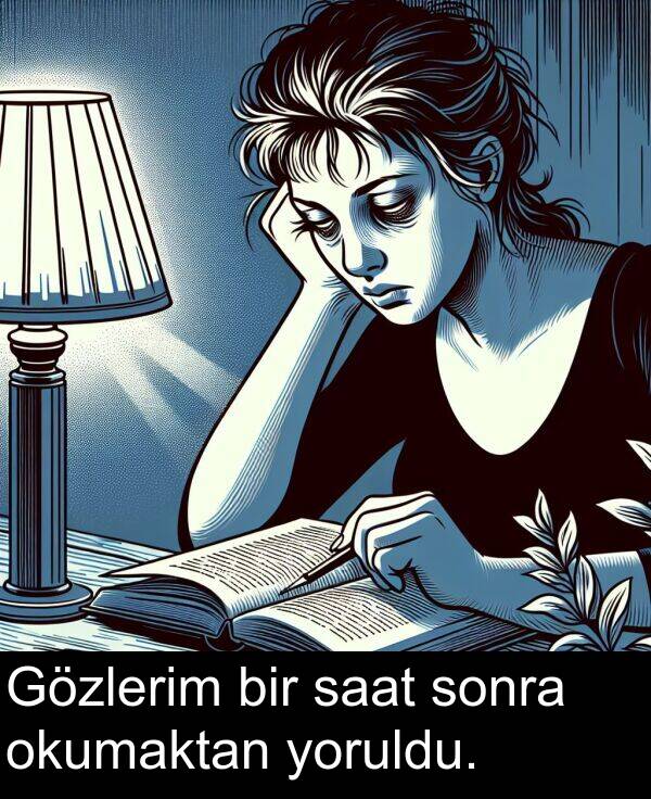 saat: Gözlerim bir saat sonra okumaktan yoruldu.