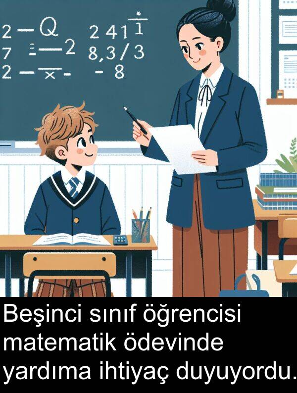 yardıma: Beşinci sınıf öğrencisi matematik ödevinde yardıma ihtiyaç duyuyordu.