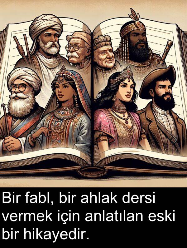 fabl: Bir fabl, bir ahlak dersi vermek için anlatılan eski bir hikayedir.