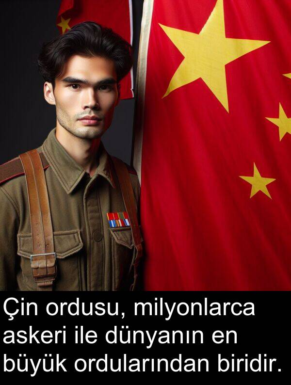 askeri: Çin ordusu, milyonlarca askeri ile dünyanın en büyük ordularından biridir.