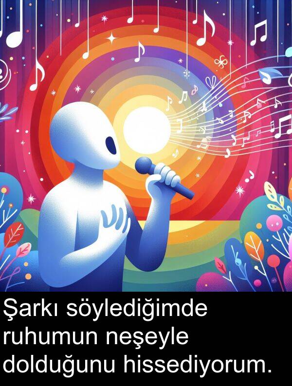neşeyle: Şarkı söylediğimde ruhumun neşeyle dolduğunu hissediyorum.