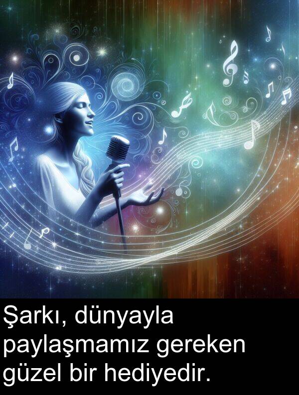 paylaşmamız: Şarkı, dünyayla paylaşmamız gereken güzel bir hediyedir.