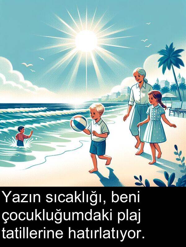 plaj: Yazın sıcaklığı, beni çocukluğumdaki plaj tatillerine hatırlatıyor.