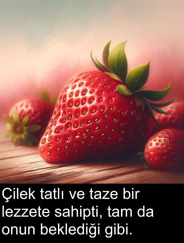 sahipti: Çilek tatlı ve taze bir lezzete sahipti, tam da onun beklediği gibi.