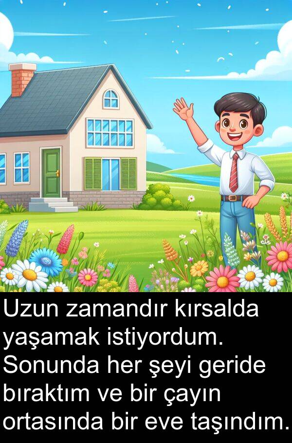 zamandır: Uzun zamandır kırsalda yaşamak istiyordum. Sonunda her şeyi geride bıraktım ve bir çayın ortasında bir eve taşındım.
