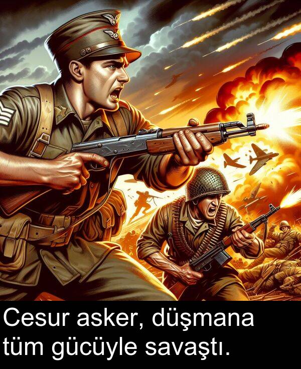 gücüyle: Cesur asker, düşmana tüm gücüyle savaştı.