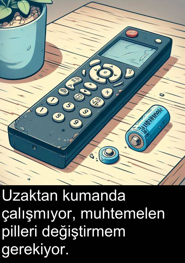 gerekiyor: Uzaktan kumanda çalışmıyor, muhtemelen pilleri değiştirmem gerekiyor.