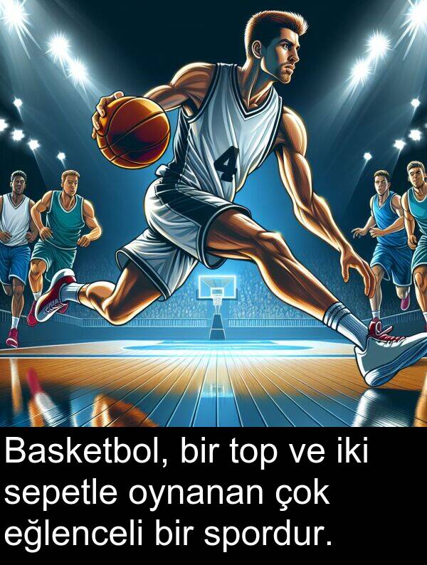 iki: Basketbol, bir top ve iki sepetle oynanan çok eğlenceli bir spordur.