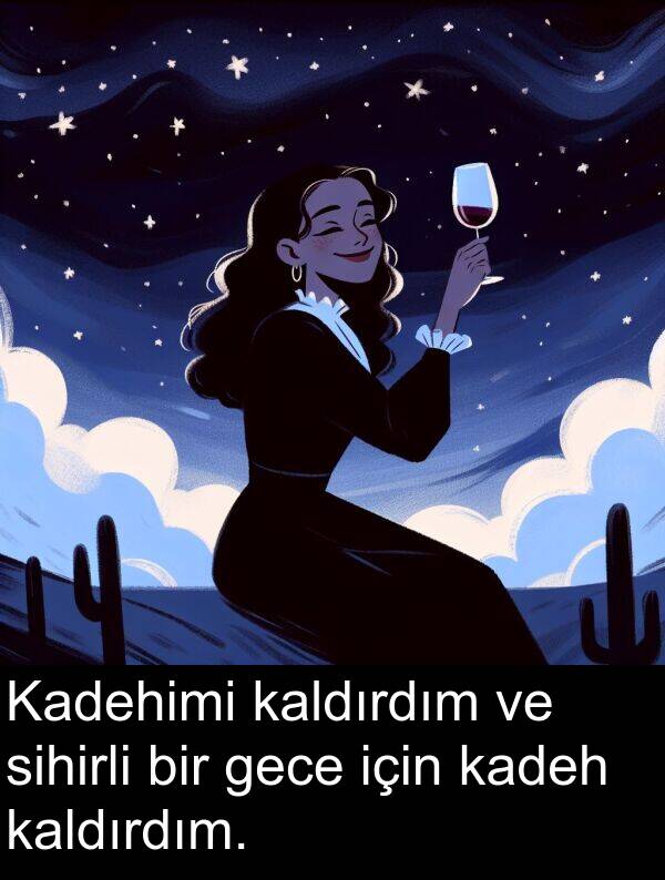 gece: Kadehimi kaldırdım ve sihirli bir gece için kadeh kaldırdım.