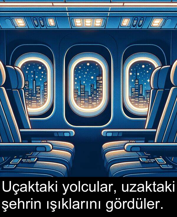 gördüler: Uçaktaki yolcular, uzaktaki şehrin ışıklarını gördüler.