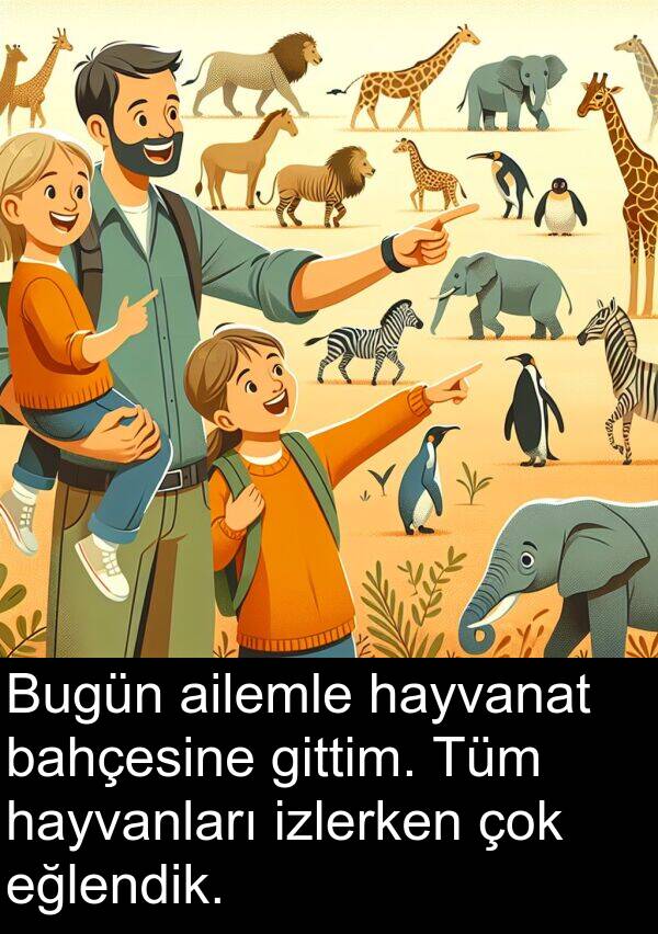 ailemle: Bugün ailemle hayvanat bahçesine gittim. Tüm hayvanları izlerken çok eğlendik.