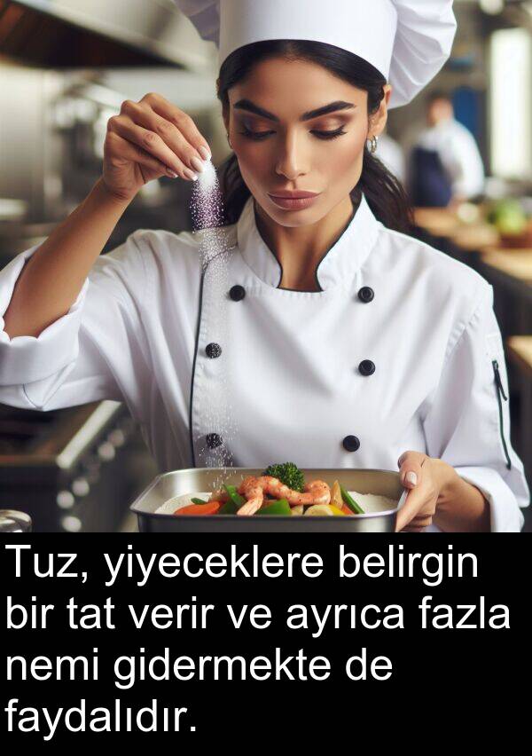 verir: Tuz, yiyeceklere belirgin bir tat verir ve ayrıca fazla nemi gidermekte de faydalıdır.