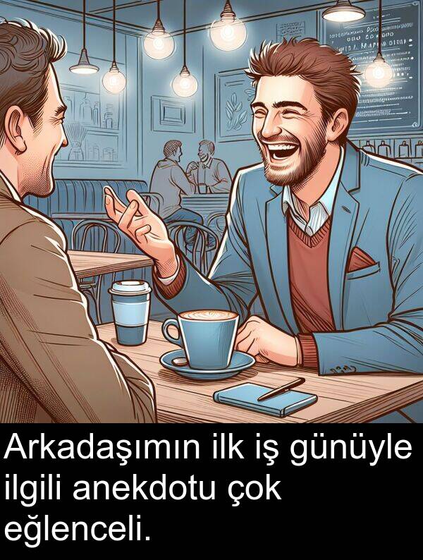 anekdotu: Arkadaşımın ilk iş günüyle ilgili anekdotu çok eğlenceli.