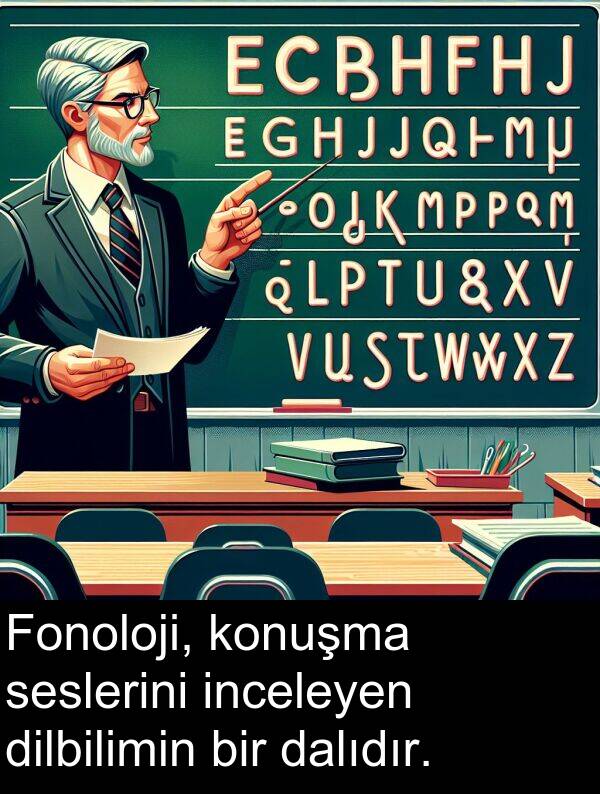 seslerini: Fonoloji, konuşma seslerini inceleyen dilbilimin bir dalıdır.
