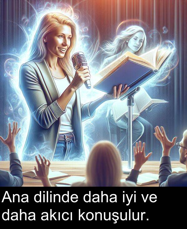 akıcı: Ana dilinde daha iyi ve daha akıcı konuşulur.
