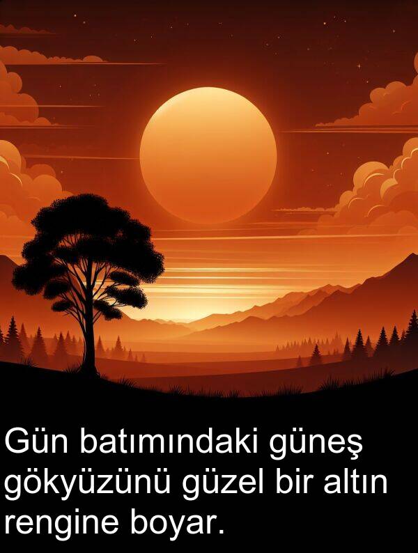 rengine: Gün batımındaki güneş gökyüzünü güzel bir altın rengine boyar.