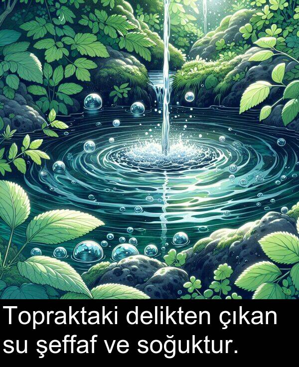 çıkan: Topraktaki delikten çıkan su şeffaf ve soğuktur.