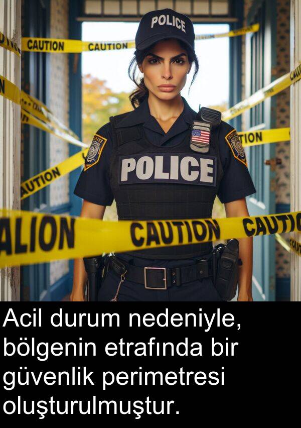 nedeniyle: Acil durum nedeniyle, bölgenin etrafında bir güvenlik perimetresi oluşturulmuştur.