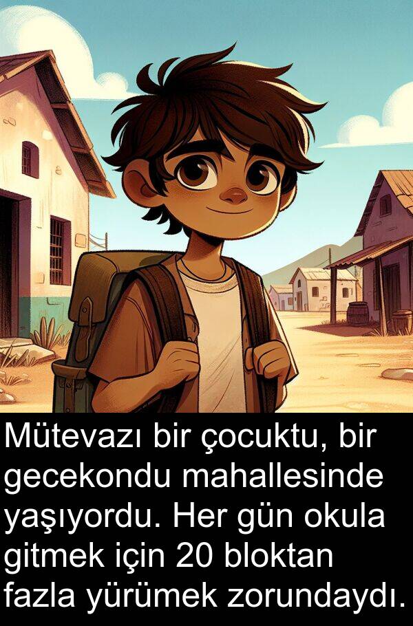 gecekondu: Mütevazı bir çocuktu, bir gecekondu mahallesinde yaşıyordu. Her gün okula gitmek için 20 bloktan fazla yürümek zorundaydı.
