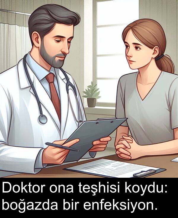 enfeksiyon: Doktor ona teşhisi koydu: boğazda bir enfeksiyon.