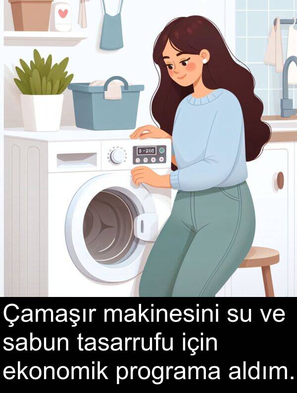 sabun: Çamaşır makinesini su ve sabun tasarrufu için ekonomik programa aldım.